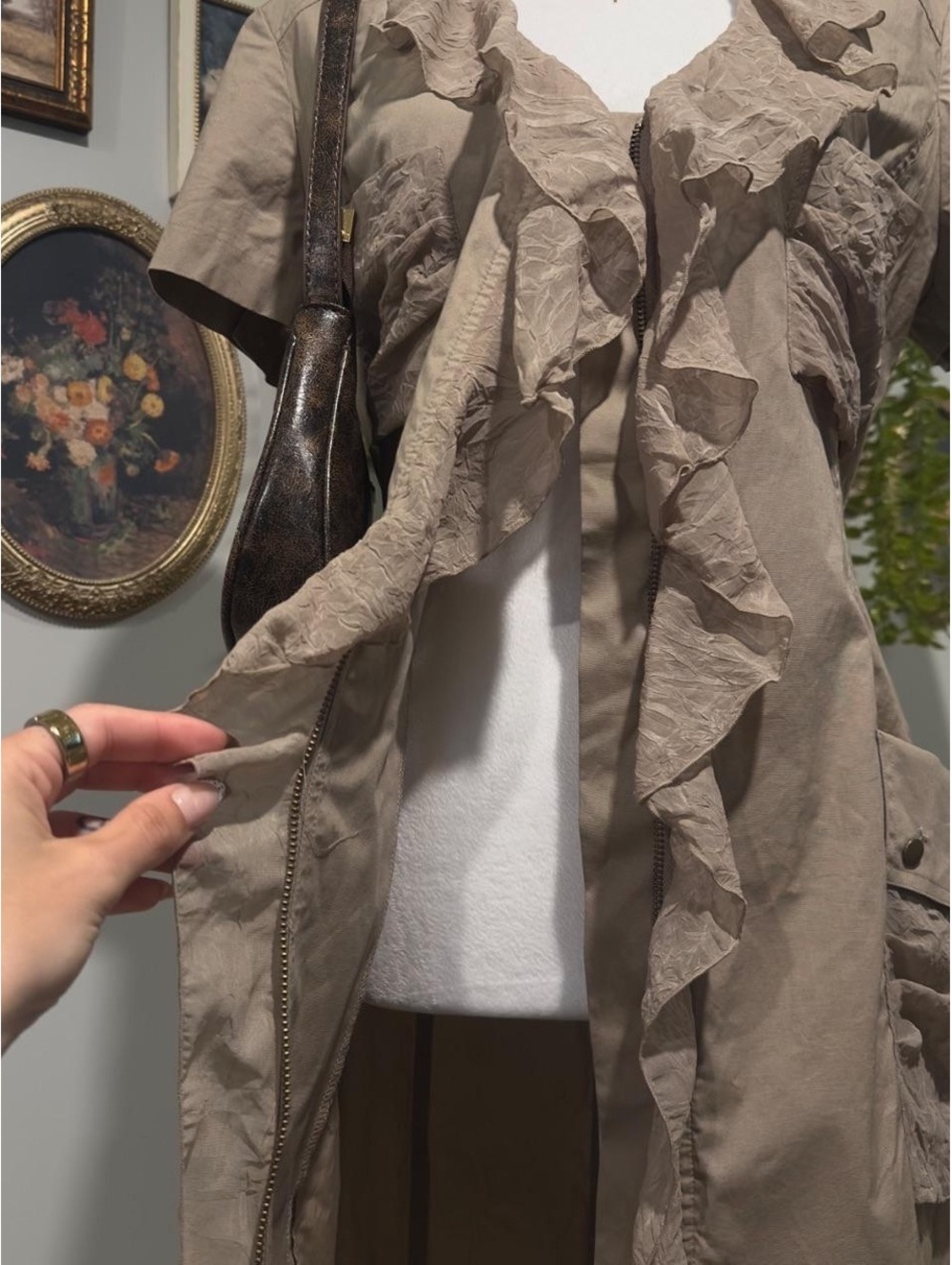 Taupe Utility Ruffle Dress - Picture 6 of 8